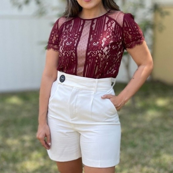 Express Maroon Lace Blouse - Picture 2 of 13